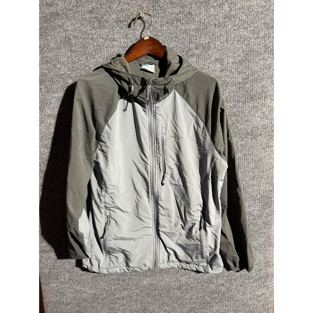 Columbia Jacket Mens Large Gray Hooded Softshell Full Zip Stretch Outdoor